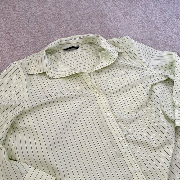 Zara White Green Stripe Long Sleeve Button Up Sheer Oversize Blouse Top S - Picture 3 of 7